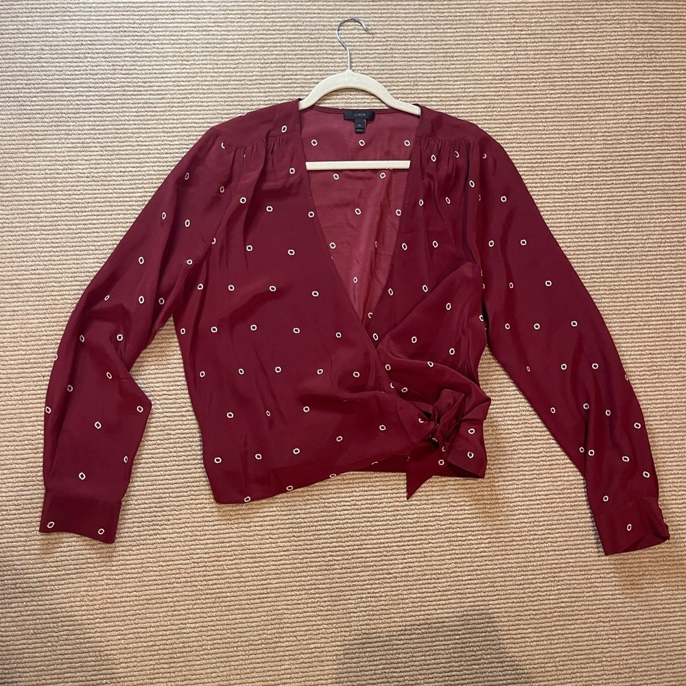 J. Crew Burgundy Blouse with White Polka Dots
